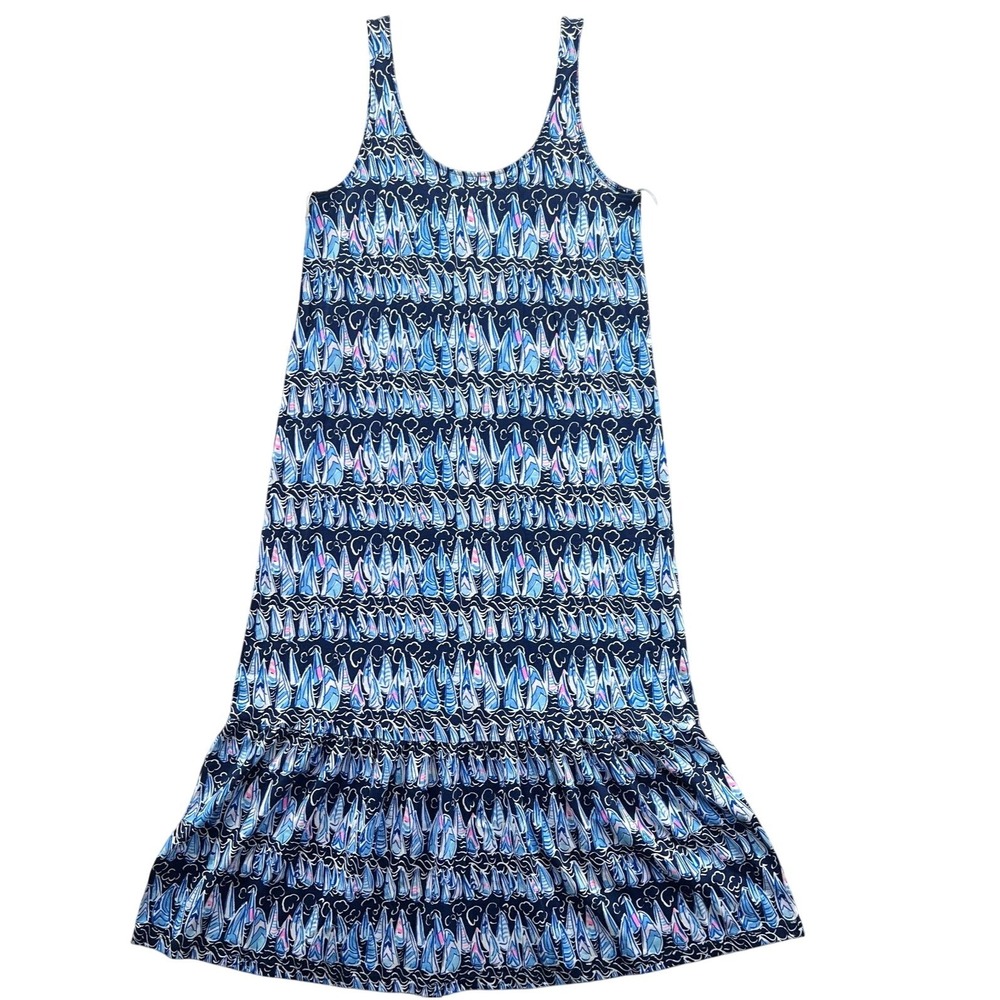 Lilly Pulitzer Dress Womens Small Maxi Sailboat Navy‎ Blue Pink Pima Cotton New
